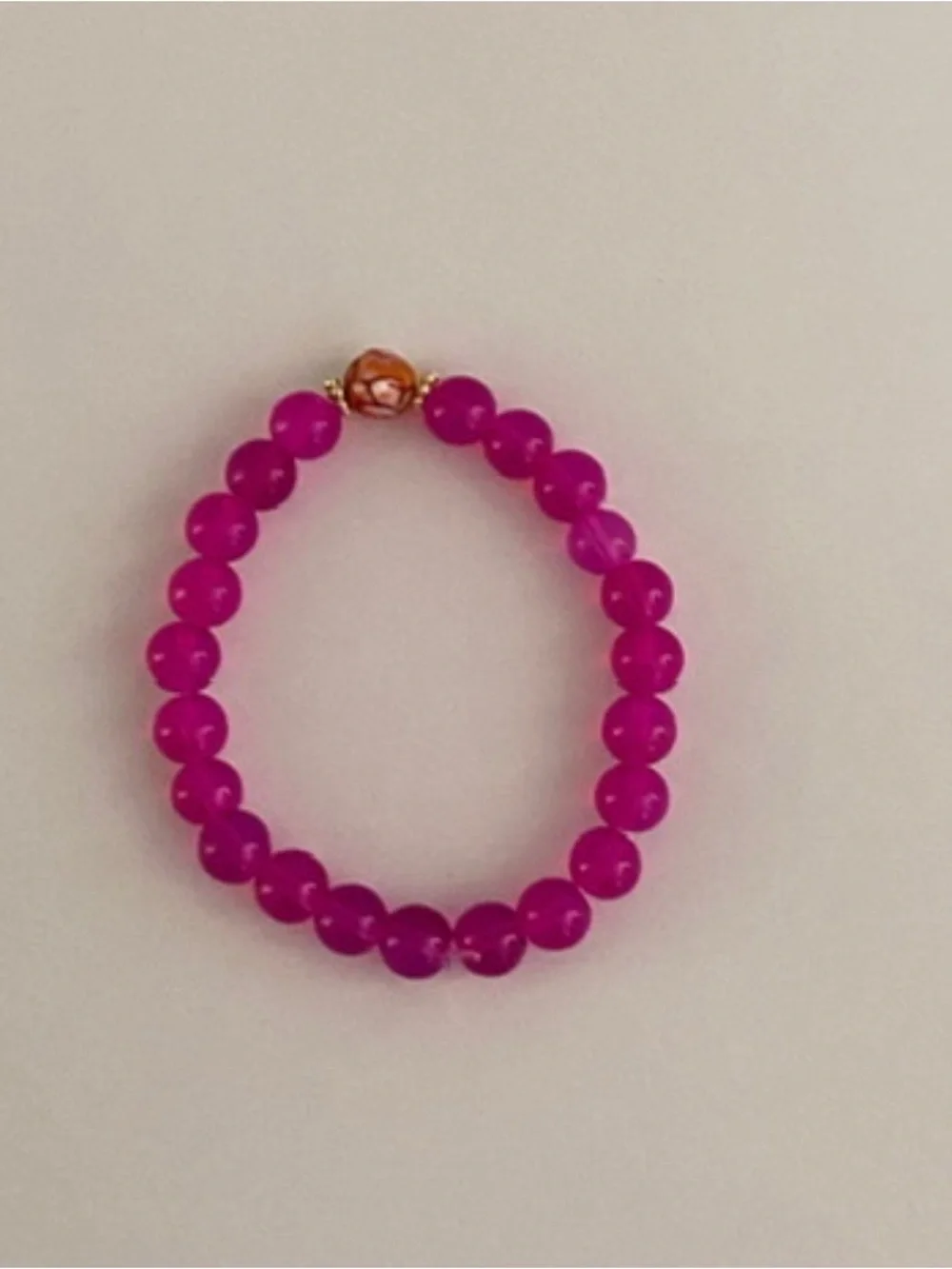 Pink Beaded Stretch Bracelet with Gold Accent